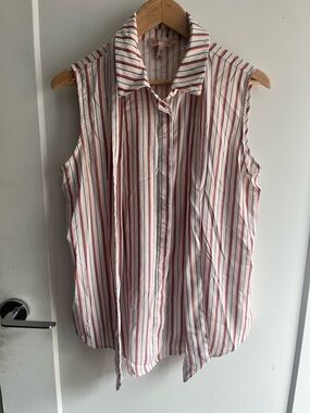 Philosophy Sleeveless Striped Tie-Neck Blouse - White & Red